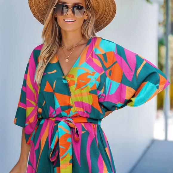 Cupshe Pants - Cove Calling Tropical Romper Colorful Geometric